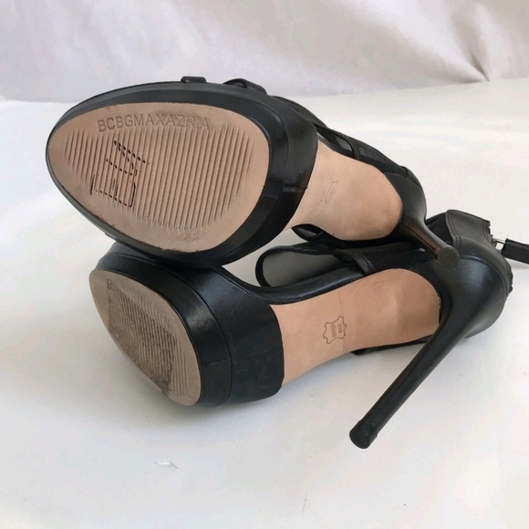 BCBG Max Azria Ferned Sandals Heel Leather Mesh Black Shoe Sandal 6.5 /36.5 - Picture 11 of 11